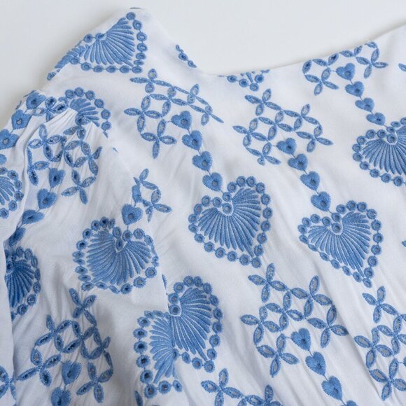 Johnny Was Dress White With Blue Embroidered Hearts Eyelet Button Up Boho Large - Picture 13 of 16